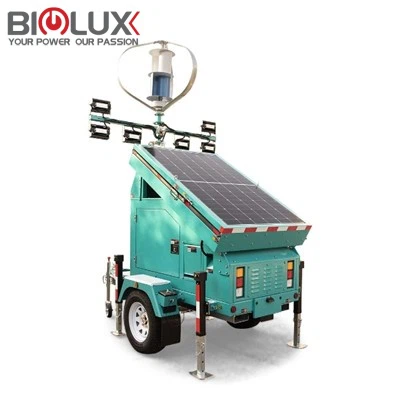 Solè Lighting Tower 3 * 435W mobil Solè Limyè Tower ak dèlko Back-up