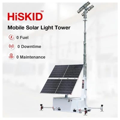 HiSKID Off-Griy Portable Solar Tower Pou Sit Remote Ak Ekleraj Tanporè